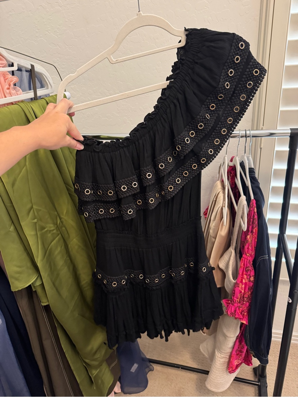 MISA black one shoulder dress